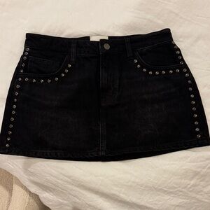 Reformation Black Stud-Trim Denim Mini Skirt